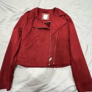 LC Lauren Conrad Women's Deep Red Suede Jacket